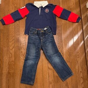 Tommy Hilfiger Navy and Red Kids Rugby Sweatshirt